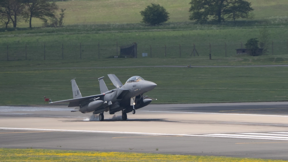 F-15E Strike Eagles from RAF Lakenheath 494th Fighter Squadron — the unit whose aircraft was shot down over Iran