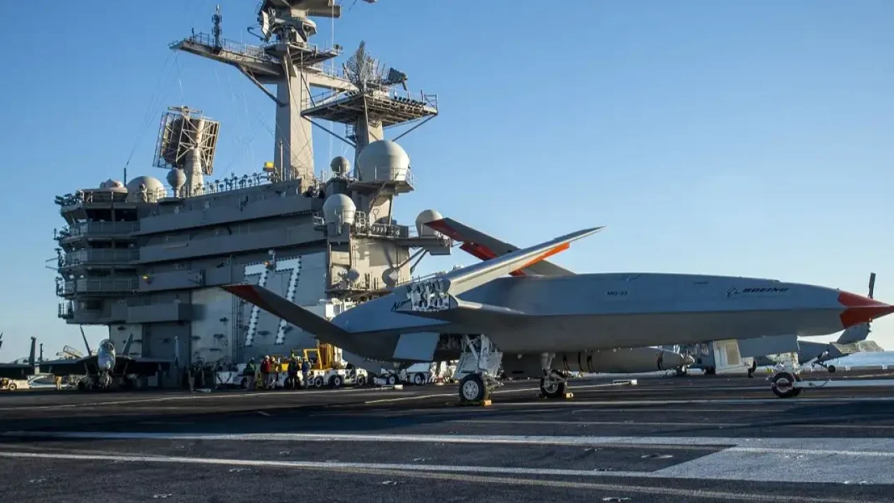 US Navy aircraft carrier flight deck operations — the environment the MQ-25A Stingray will operate in